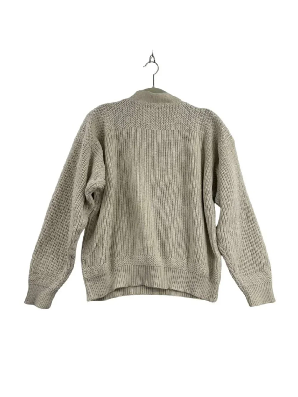 Eddie Bauer Sweater Men's Medium Beige Button Henley Knit Pullover Long Sleeve